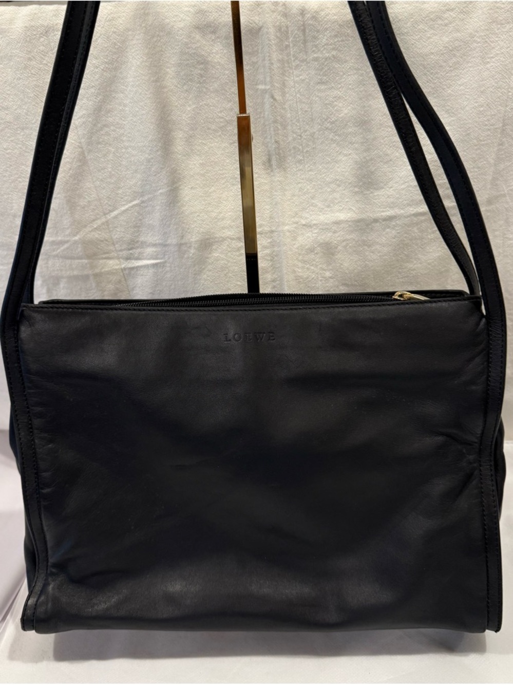 Vintage Loewe Black Nappa Leather Shoulder Bag